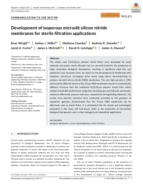 (PDF) Development of isoporous microslit silicon nitride membranes for ...