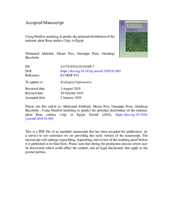 (PDF) Using MaxEnt modeling to predict the potential distribution of ...
