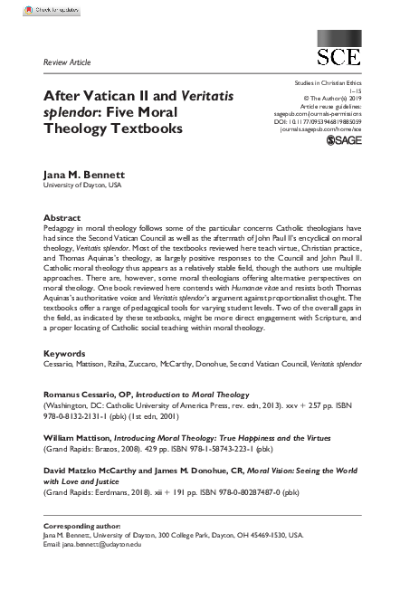 (PDF) After Vatican II and Veritatis splendor: Five Moral Theology ...