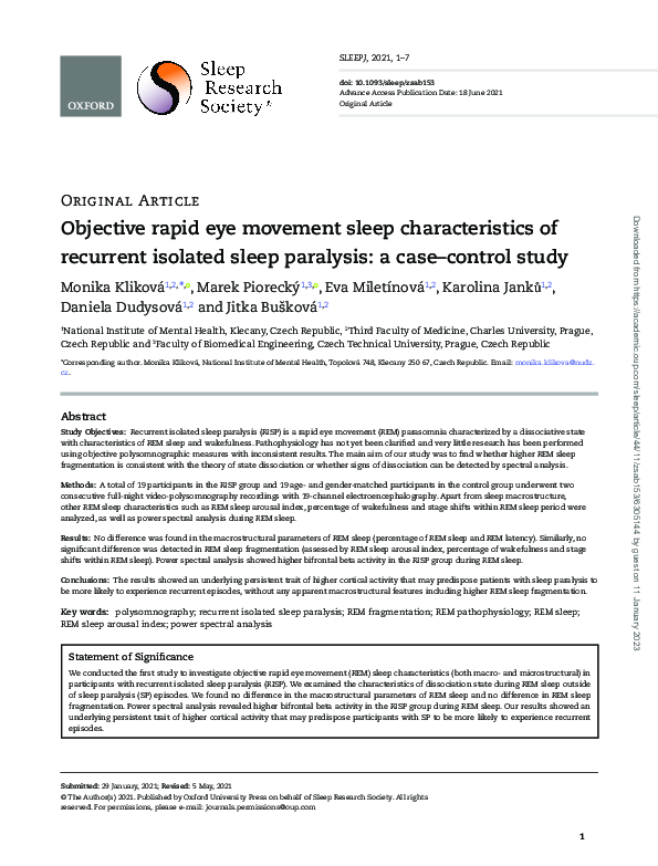 (PDF) Objective rapid eye movement sleep characteristics of recurrent ...
