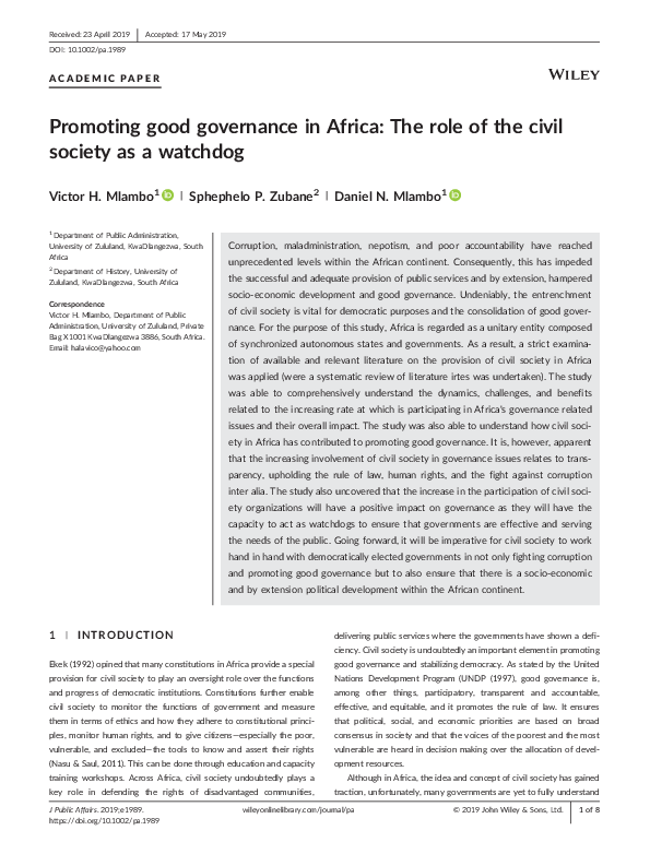 (PDF) Promoting good governance in Africa: The role of the civil ...