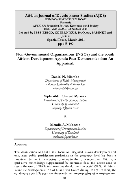 (PDF) Non-Governmental Organizations (NGOs) and the South African ...