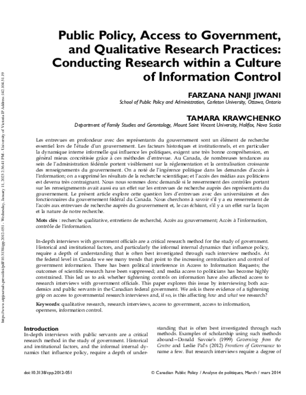 (PDF) Public Policy, Access to Government, and Qualitative Research ...