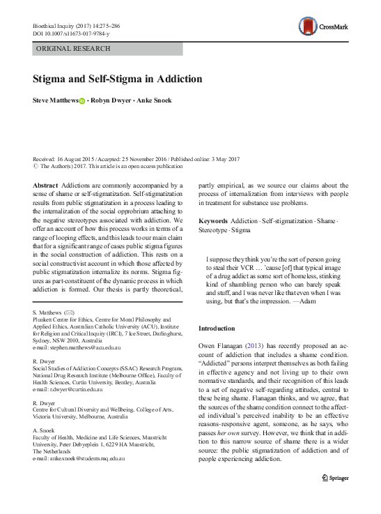 (PDF) Stigma and Self-Stigma in Addiction