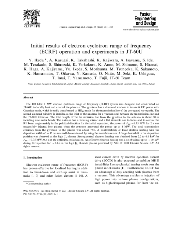 (PDF) Initial results of electron cyclotron range of frequency (ECRF ...