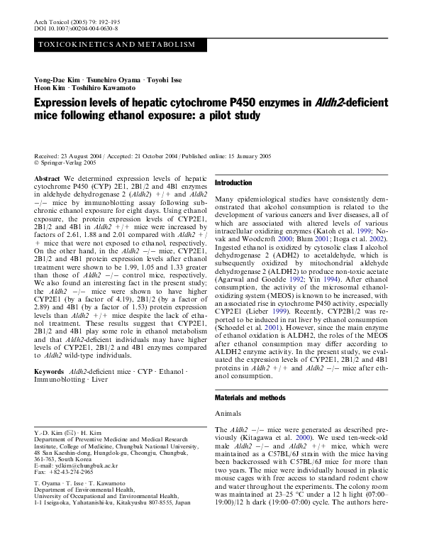 (PDF) Expression levels of hepatic cytochrome P450 enzymes in Aldh2 ...
