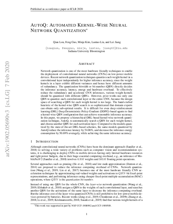 (PDF) AutoQ: Automated Kernel-Wise Neural Network Quantization