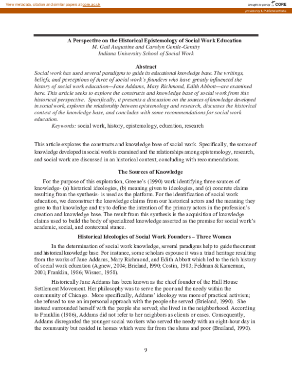 (PDF) A perspective on the historical epistemology of social work education