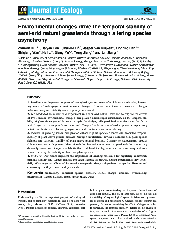 (PDF) Environmental changes drive the temporal stability of semi-arid ...