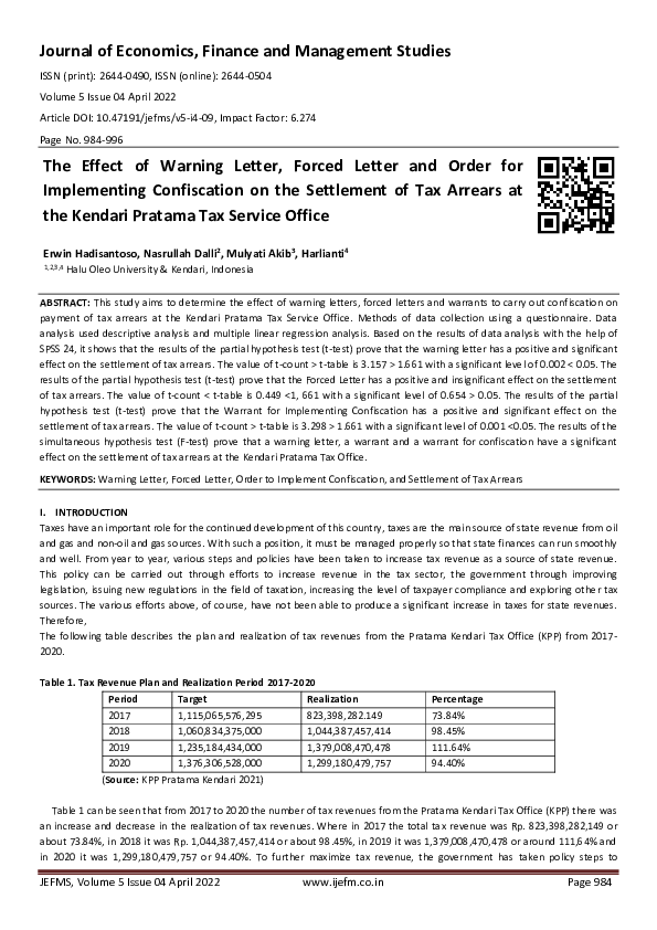 (PDF) The Effect of Warning Letter, Forced Letter and Order for ...