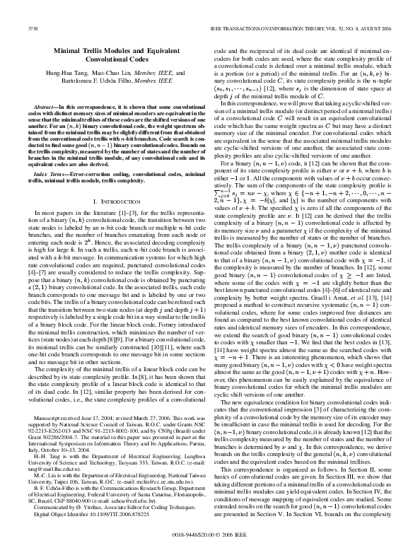 (PDF) Minimal Trellis Modules and Equivalent Convolutional Codes