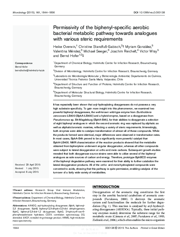 (PDF) Permissivity of the biphenyl-specific aerobic bacterial metabolic ...