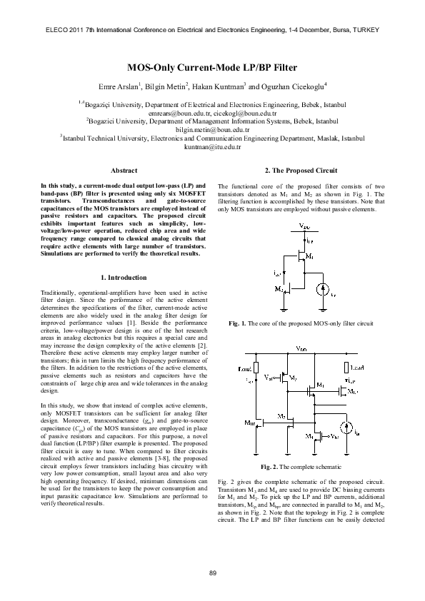 (PDF) MOS-only second order current-mode LP/BP filter