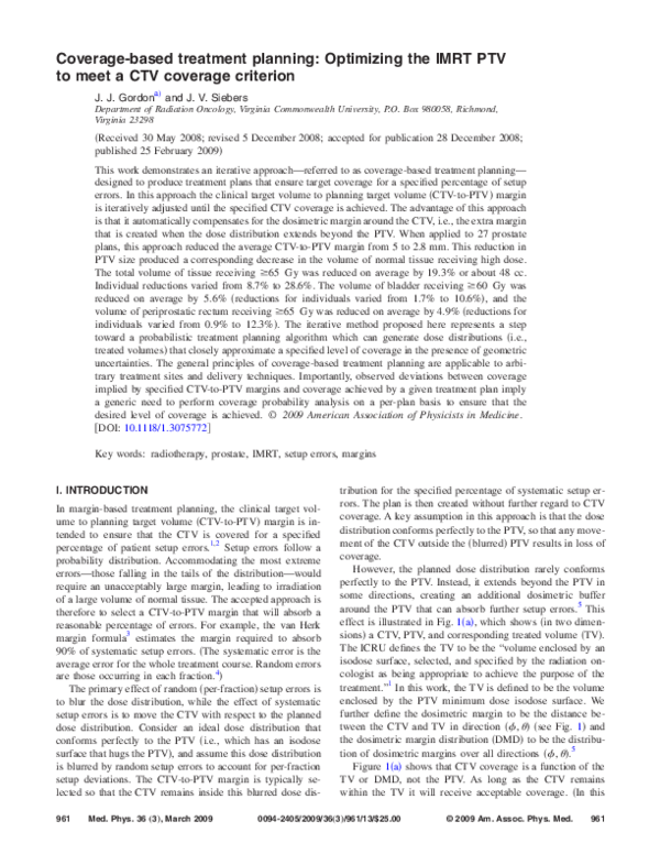 (PDF) Coverage-based treatment planning: Optimizing the IMRT PTV to ...
