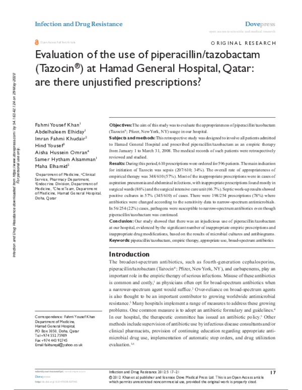 (PDF) Evaluation of the use of piperacillin/tazobactam (Tazocin®) at ...