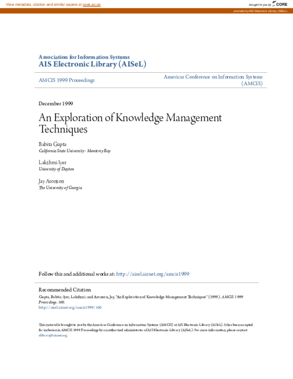 (PDF) An exploration of knowledge management techniques