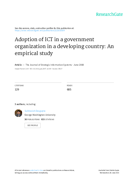 (PDF) Adoption of ICT in a government organization in a developing ...