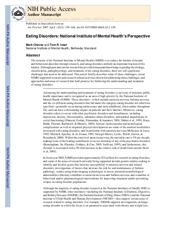 (PDF) Eating disorders: National Institute of Mental Health's perspective