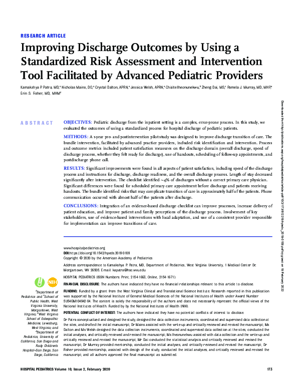 (PDF) Improving Discharge Outcomes by Using a Standardized Risk ...