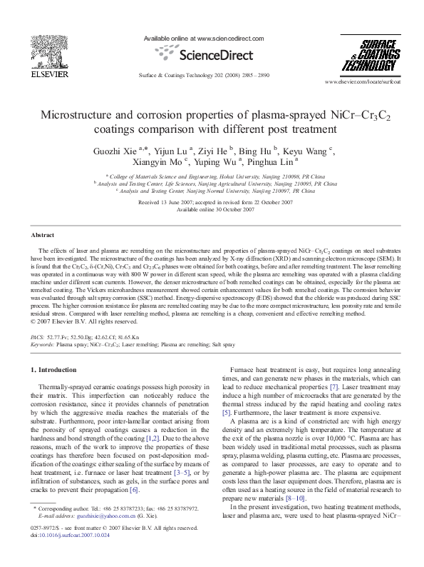 (PDF) Microstructure and corrosion properties of plasma-sprayed NiCr ...