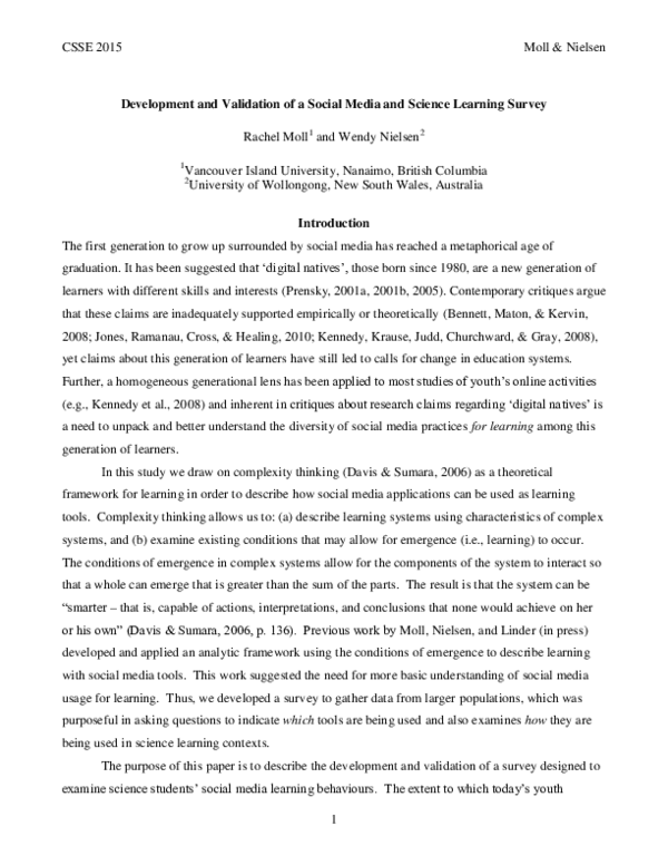 (PDF) Development and validation of a social media and science learning ...
