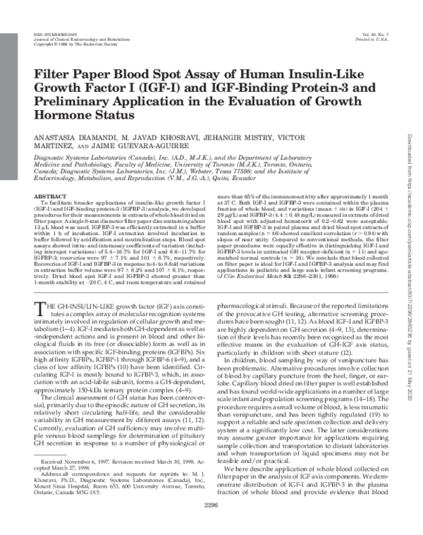 (PDF) Filter Paper Blood Spot Assay of Human Insulin-Like Growth Factor ...