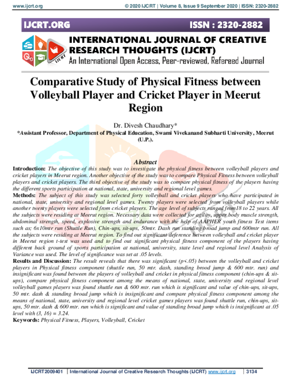 (PDF) Comparative Study of Physical Fitness between Volleyball Player ...