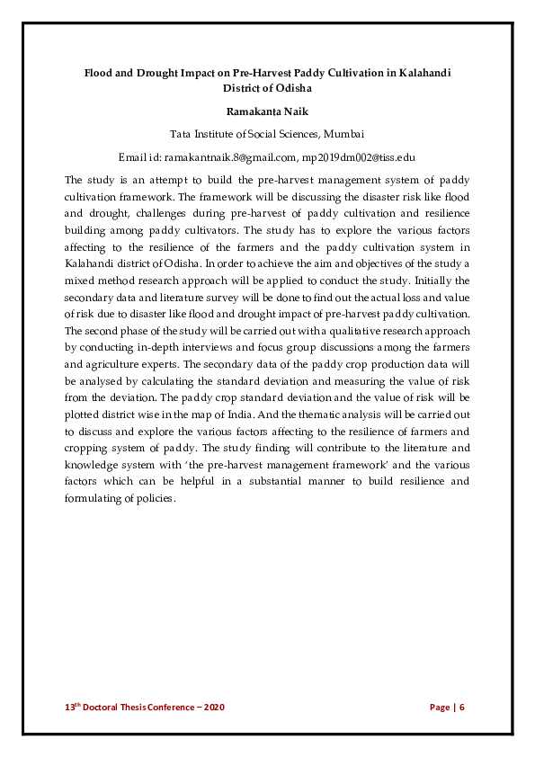 Pdf Flood And Drought Impact On Pre Harvest Paddy Cultivation In