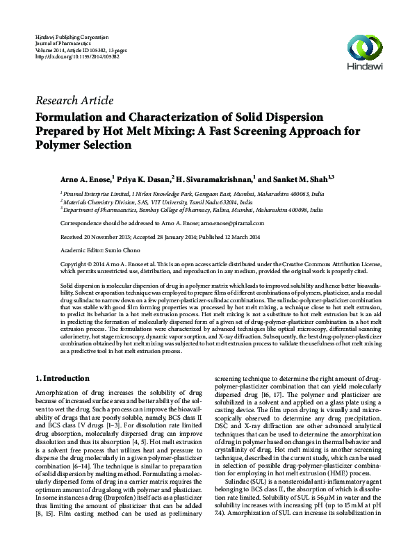 (PDF) Formulation and characterization of Solid dispersion prepared by ...