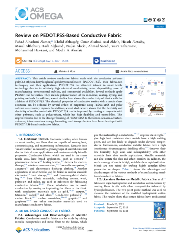 (PDF) Review on PEDOT:PSS-Based Conductive Fabric