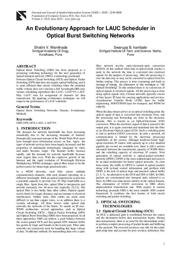 (PDF) An Evolutionary Approach for LAUC Scheduler in Optical Burst ...