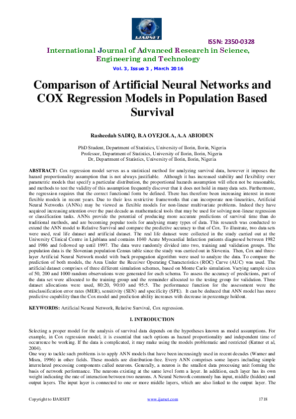 (PDF) Comparison of Artificial Neural Networks and COX Regression ...