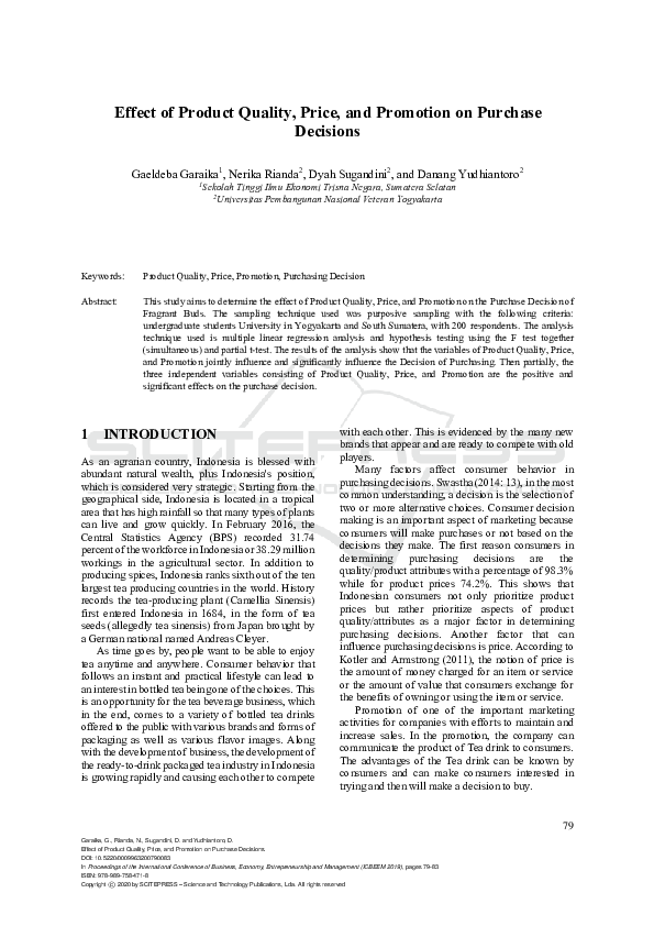 (PDF) Effect of Product Quality, Price, and Promotion on Purchase Decisions