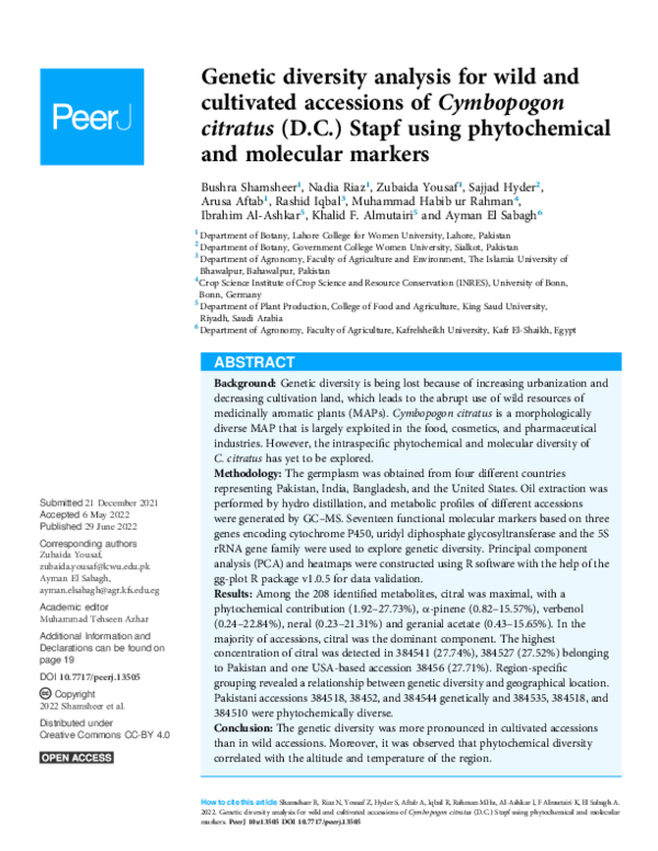 (PDF) Genetic diversity analysis for wild and cultivated accessions of ...
