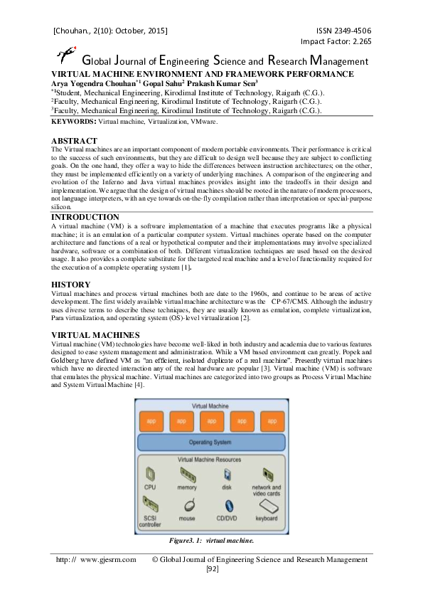 (PDF) Virtual Machine Environment and Framework Performance