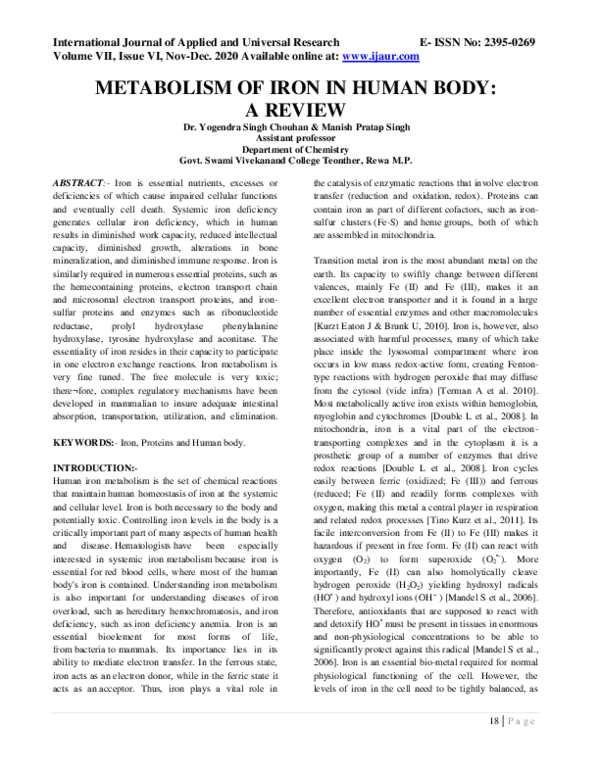 (PDF) Metabolism of Iron in Human Body: A Review