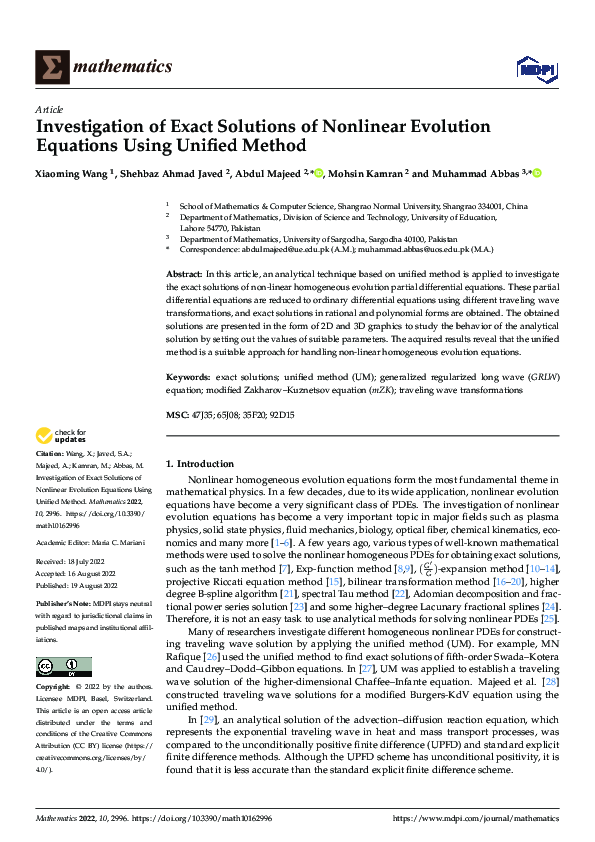 (PDF) Investigation of Exact Solutions of Nonlinear Evolution Equations ...