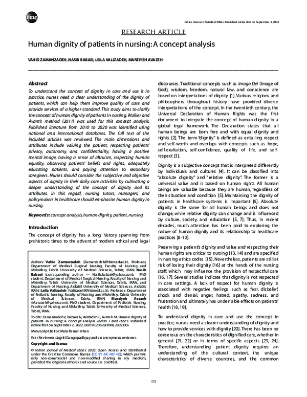 (PDF) Human dignity of patients in nursing: A concept analysis