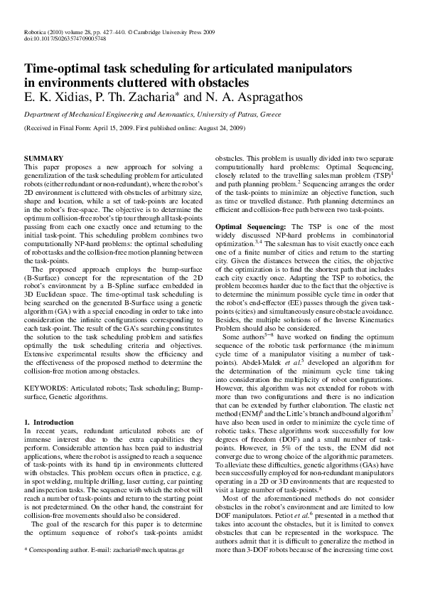 (PDF) Time-optimal task scheduling for articulated manipulators in ...