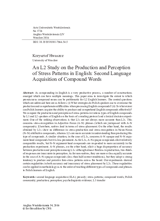 (PDF) An L2 Study on the Production and Perception of Stress Patterns ...