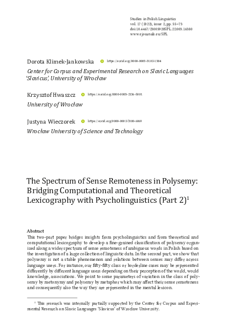 (PDF) The Spectrum of Sense Remoteness in Polysemy: Bridging ...