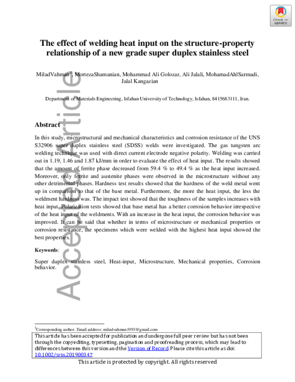 (PDF) The Effect of Welding Heat Input on the Structure–Property ...