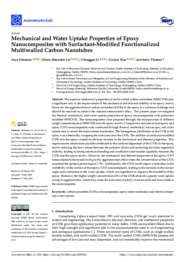 (PDF) Mechanical and Water Uptake Properties of Epoxy Nanocomposites ...