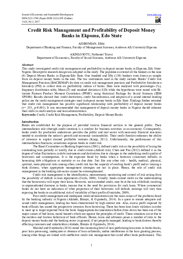 (PDF) Credit Risk Management and Profitability of Deposit Money Banks ...