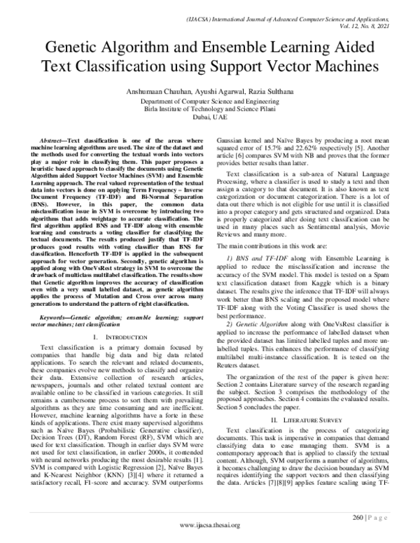 (PDF) Genetic Algorithm and Ensemble Learning Aided Text Classification ...