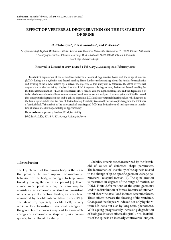 (PDF) Effect of vertebral degeneration on the instability of spine