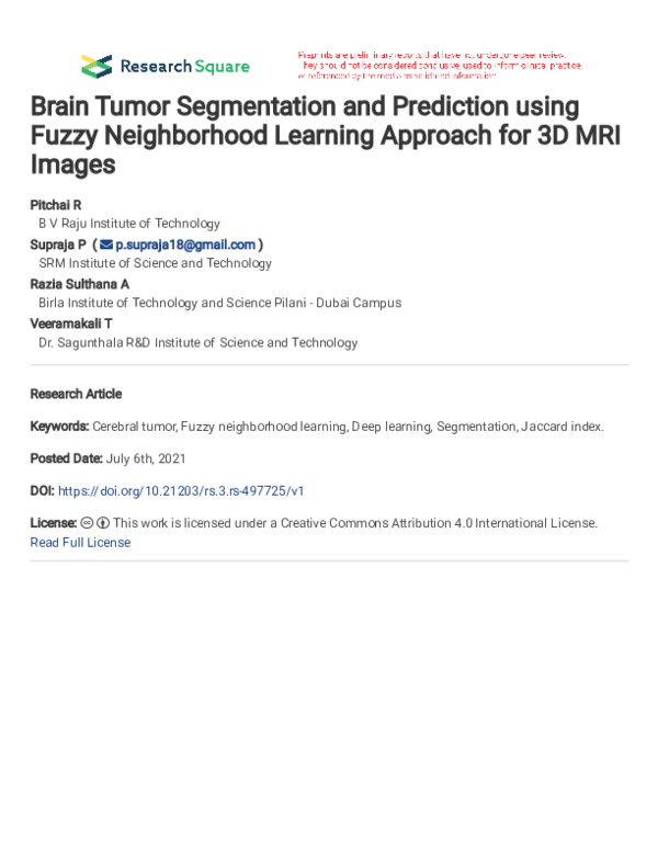 (PDF) Brain Tumor Segmentation and Prediction using Fuzzy Neighborhood ...