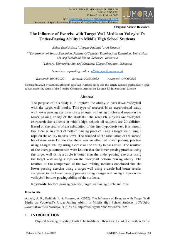 (PDF) The Influence of Exercise with Target Wall Media on Volleyball's ...