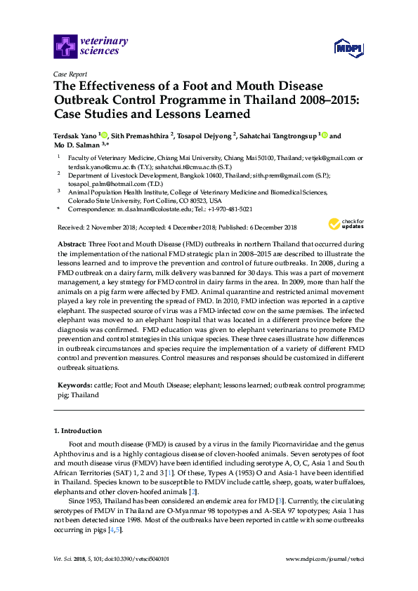(PDF) The Effectiveness of a Foot and Mouth Disease Outbreak Control ...