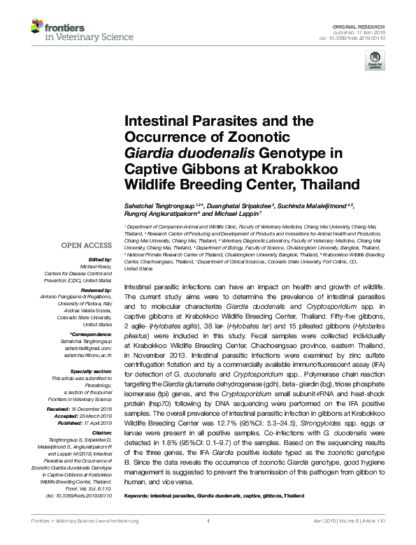 (PDF) Intestinal Parasites and the Occurrence of Zoonotic Giardia ...